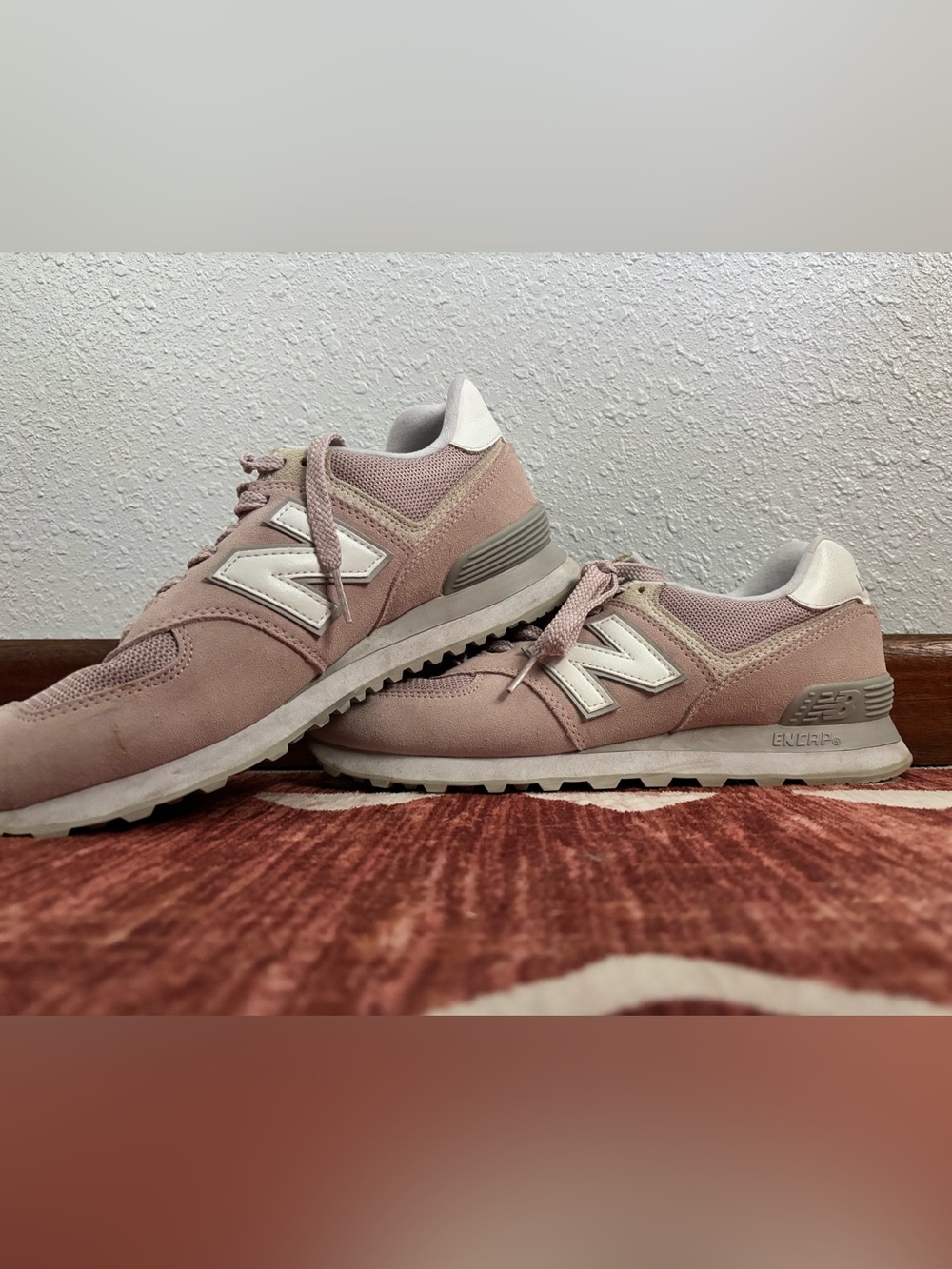 New Balance Women's Dusty Pink Suede & Mesh Sneakers with White Accents 574 9.5
